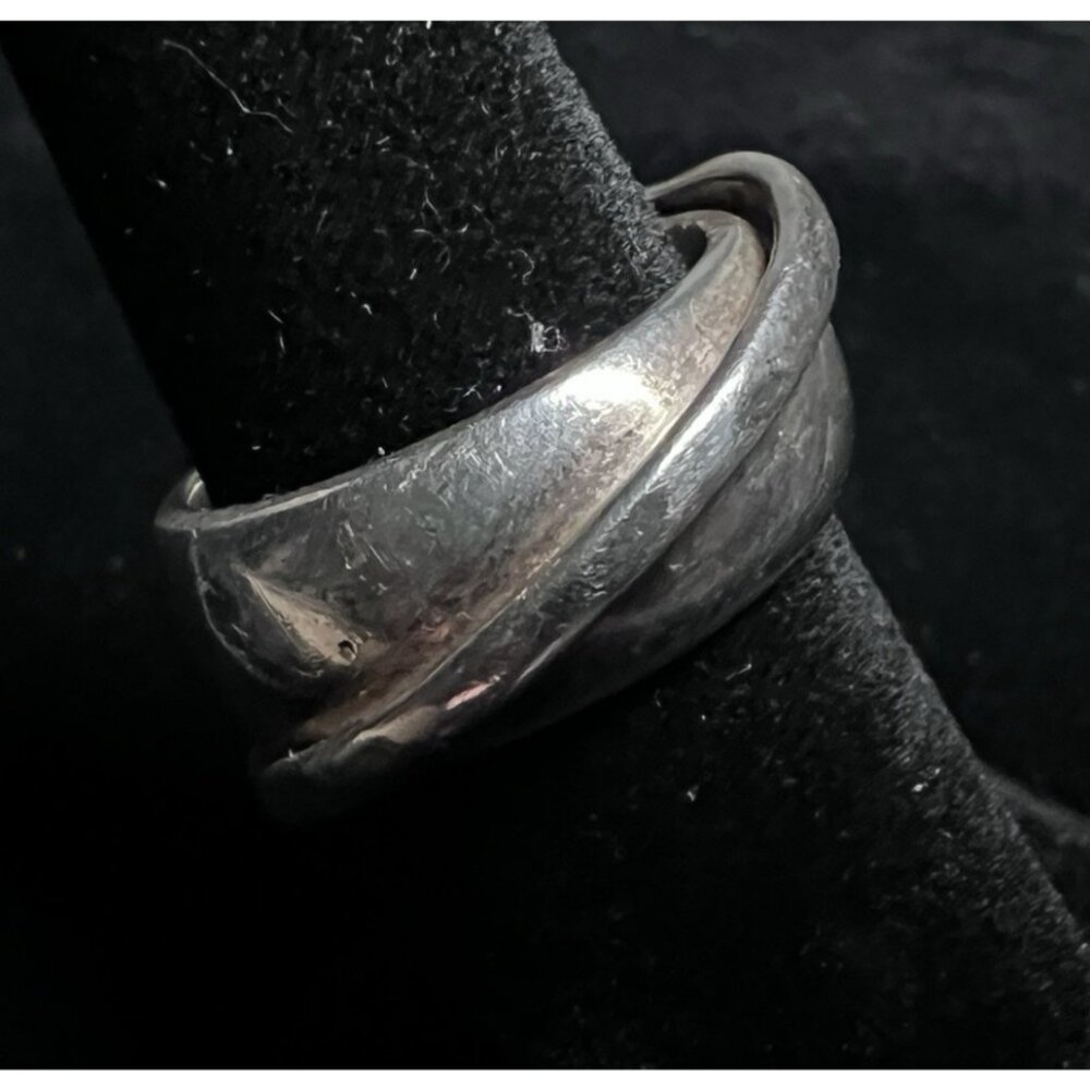 Vintage 950 Silver Sculptural Modernist Wide Band Ring Size 6.5 Chunky 12g